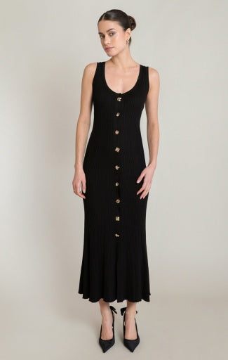 Robe en tricot à boutons dorés Dex, coloris noir, autre vue du vêtement porté