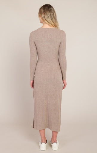 Robe longue nouée à la taille Dex, coloris brun doux, vue de dos