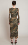 Robe maxi en résille imprimée Dex, coloris kaki/marron imprime, vue de dos