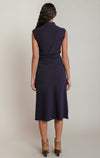 Robe midi à col montant Dex, coloris marine, vue de dos