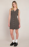 Robe mini boutonnée Dex, coloris olive foncé, vêtement porté en tenue