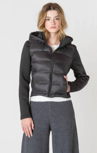 Mixed fabric down jacket