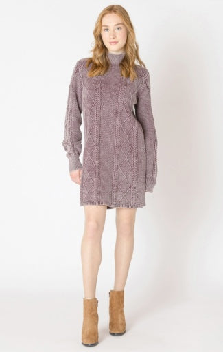 high neck cable knit sweater dress