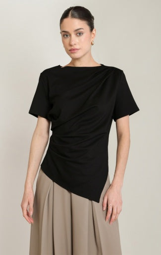 T-shirt drapé asymétrique Dex, coloris noir, vêtement porté