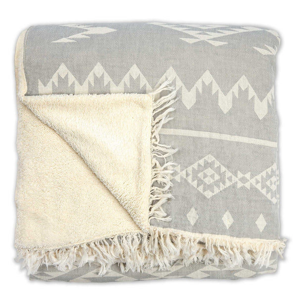 Fleece-Lined Throw - Atlas - Light Grey