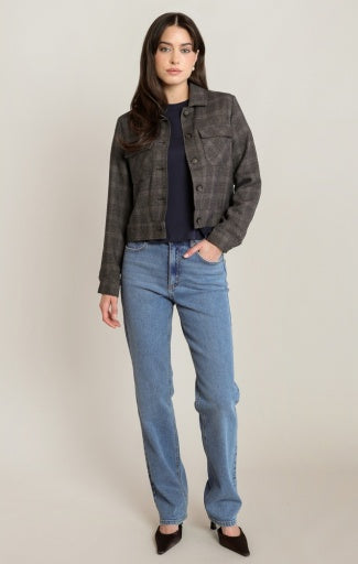 Veste à carreaux Dex, coloris carreaux charbon, vêtement porté en tenue
