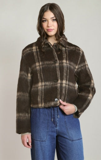 Veste à carreaux Dex, coloris marron à damier, vêtement porté
