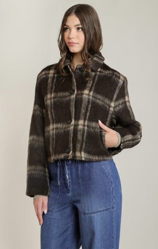 Veste à carreaux Dex, coloris marron à damier, autre vue du vêtement porté