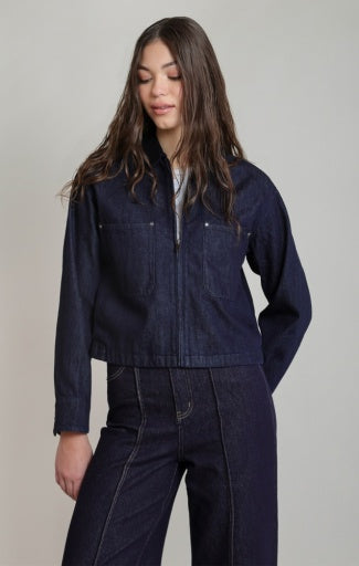 Veste en denim à col en velours côtelé Dex, coloris indigo, autre vue du vêtement porté