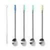 Pailles cuillères de couleur bleu foncé, aqua, vert et jaune avec brosse pour lavage